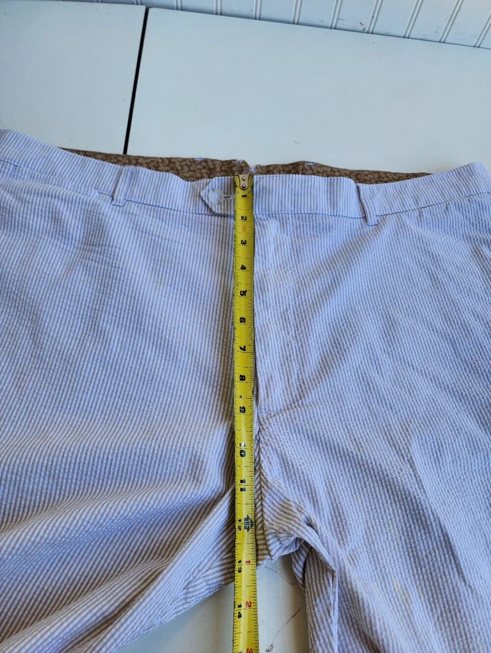 Daniel Cremieux Men’s White Beige Striped Bermuda Comfort Stretch Shorts Sz 40